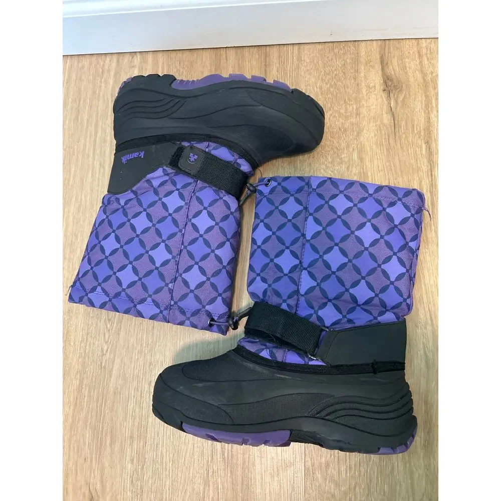 Kamik Big Girls 5 Waterbug Snow Boot Winter Waterproof Purple Insulated Pattern